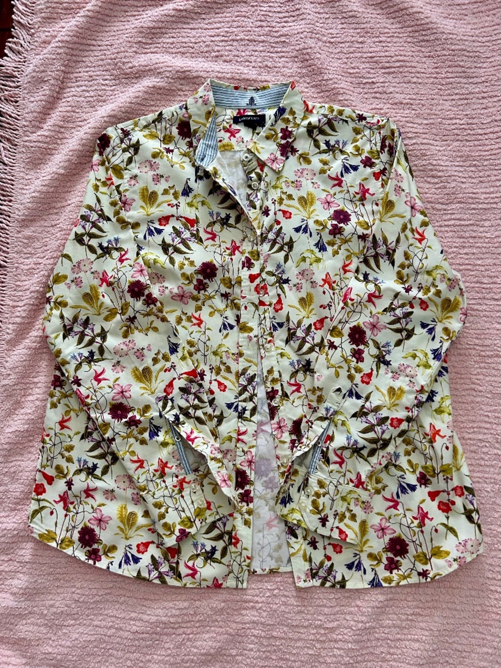 Land’s End Size 14 Women’s 100% Cotton Button Down Shirt Floral Pattern